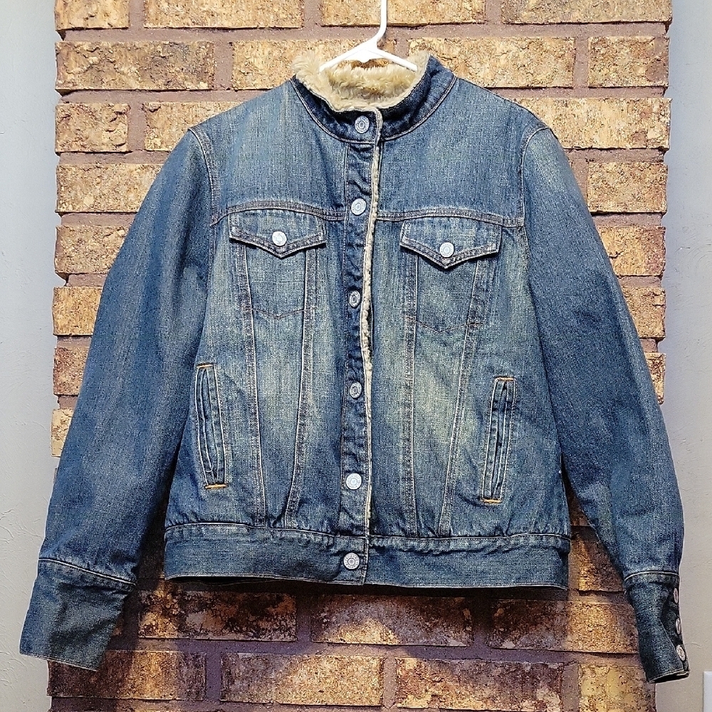 Vintage Gap Trucker Denim Jacket Cotton Vintage Sherpa Lined Size Large